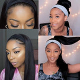 Straight Headband Wig Human Hair Wigs for Black Women Glueless None Lace Front Wigs Headband Half Wig Human Hair 10A Brazilian Virgin Hair Machine Made Headband Wig 150% Density 20 Inch