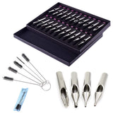 Tattoo Stainless Steel Tip Kits - BoChang 22pcs Tattoo Tips Set with Cleaning Brush Tattoo Tip Kits Assorted Round/Flat/Diamond Tip RT FT DT for Coil Tattoo Machine Rotary Gun Tip Accessories Set