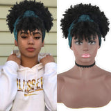 CINHOO Afro Puff with Headwrap Synthetic Short Kinky Curly Urban Wrapwig 2 in 1Headwrap Keep Wig Secured Soft Mottle Satin Wrapwig Head-Wrap Wig for Black Women (1B)