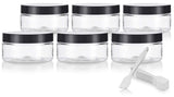 Clear PET Plastic (BPA Free) Refillable Low Profile Jar - 8 oz (6 pack) + Spatulas