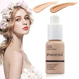 2 Colors Liquid Phoera Foundation Natural Flawless Full Coverage Foundation Makeup with Foundation Brush, Matte Oil Control Facial Blemish Concealer Color Changing Foundation for Women Girls(102&104)