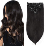 Hair Extensions Clip in Human Hair 18 inch Double Weft 100% Real Human Hair Straight Clip on Thick Hair Extensions Grade 8A Soft Silky 8pcs/Lot 120g (18inch #1Jet Black)