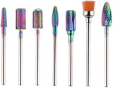 GreenLife Nail drill bits set 7pcs Long Tungsten Carbide Nail Drill Bits kit Remove Acrylic Poly Nail Gel Nail Polish 3/32" efile machine heads removing nail Cuticle Manicure Pedicure Colorful Rainbow