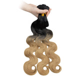 SEGO Synthetic Hair Bundles Sew in Hair Extensions Body Wave Wavy Soft as Human Hair Weave Hair Weft Extensions for Women #1BT27 Natural Black & Dark Blonde 3 Bundle 20 Inch 210g