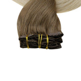 Full Shine Hair Extensions Clip Ins 10 Pieces Remy Balayage Clip In Hair Extensions Color 8 Ash Brown Fading to 60 Platinum Blonde Straight Clip Extensions Real Hair 12 Inch 80 Gram