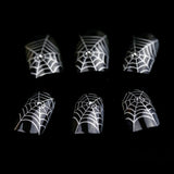 ArtPlus 24pcs x 4 (4-Pack) Halloween Gothic Black Silver Spider Web with Crystals False Nails with Glue Full Cover Long Length 4 Boxes in 1 Premium Pack Buy 3 Get 1 Free Fake Nails Art
