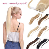 Wrap Around Remy Human Hair Ponytail Extension Thick Long Straight Hairpiece with Comb Clip in One Piece Magic Paste Pony Tail For Beauty 22''/22 inch 95g #18/613 Light Ash Blonde/Bleach Blonde