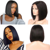 13x4 Lace Front Short Bob Wigs Brazilian Straight Human Hair Wigs For Black Women 150% Density Pre Plucked Natural Black (12 inch)