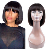 Human Hair BoB Wigs Brazilian Short BoB Wigs With Bangs 8 Inch None Lace Front Wigs For Woman Glueless Machine Made Wigs Natural Color