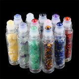 5 Pack 10ml Clear Roll On Bottles With Natural Chakra Crystal Chips for Essential Oils,Perfume Glass Roller Bottles Container Bamboo Lid,Crystal Roller,Pipette&Opener Included (Red Jasper)