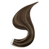 Hetto Tape in Hair Extensions 22Inch Darkest Brown #2 Highlighted #8 Light Brown 100% Real Human Hair Tape in Seamless Tape in Extensions Natural Hair 50Gram Per Package