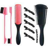 Detangling Brush for Women Include 9-Row Cushing Nylon Bristle,Shampoo Brush, Double Sided Hair Edge Brush,5 Crocodile Clips Hair Detangling Brush Comb Set For Afo Woman For Thick Curly Hair 9 Pcs