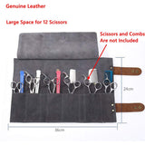 Purple Dragon Leather Roll Up Scissors Holder Pouch Cases Tool Bags for Salon Barber Hair Stylist (Grey)