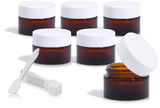 0.50 oz / 15 ml Amber Glass Heavy Base Thick Wall Professional Balm Jars with Smooth White Lid (6 Pack) + Spatulas