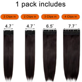 18"-24" Clip in Hair Extensions 4Pcs 11Clips Curly Thick Full Head Double Weft Clip on Synthetic Hair Extension Straight Hairpieces for Women Dark Brown