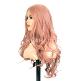 HEAHAIR Pastel Peach Pink Long Natural Straight Rose Gold Color Synthetic Lace Front Wigs Heat Resistant Fiber Hair for Women HS2023