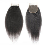 Forawme 8A Unprocessed Brazilian Hair Pieces Free Part Top Closure 20 Inch 130% 1B Soft Remy Human Hair Kinky Straight Lace Closure With Baby Hair 4X4