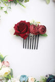 Denifery Floral Crown Red Rose Flower Hair Comb Head Piece Bridal Accessories Wedding Crown for Women Girls Bride Bridesmaid