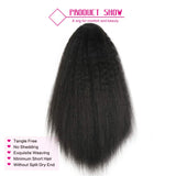 LEOSA Natural Black Yaki Straight Drawstring Ponytail Short Hair for Women Ponytail Synthetic Hair Extensions 14 inch