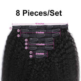 Seelaak 100% Human Hair Kinky Straight Clip in Hair Extensions Remy Human Hair Kinky Straight Clip Ins Human Hair Natural Black Color 8pcs 130g/set 20 Inches