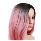 Ombre Pink Wigs Middle Part Long Synthetic Hair Wigs Dark Roots 2 Tones No Bangs for Women Girl Festival, Party, Cosplay(Black to Pink)