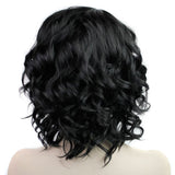 BERON Short Curly Wigs Fashion Wavy Bob Wigs with Side Bangs Short Full Synthetic Wigs for Black Women (Black)