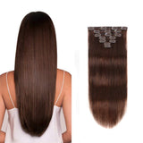 70g Double Weft Clip in 100% Remy Human Hair Extensions #2 Dark Brown Grade 9A Quality Full Head Thick Thickened Long Soft Silky Straight 7pcs 16clips for Women Fashion 20" / 20 inch