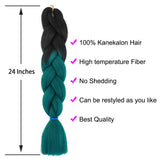 MY LIKE Jumbo Braiding Hair Extensions High Temperature Kanekalon Synthetic Ombre Twist Hair Multiple Tone Colored Jumbo Braiding Hair （5packs 24", BLACK-Dark Green M44)