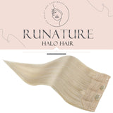 Runature Real Hair Extensions Halo Hair 16 Inch 80G Per Set Color 60 Platinum Blonde Remy Human Hair Extensions Natural Wire Hair Extensions