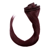 16 Inch Clip in Human Hair Extensions 65g Thin 8 Pcs Clip on Human Hairpieces Standard Weft Soft Long Straight Hair for Women Gift #99J Wine Red