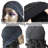HeadBand Wig Curly Human Hair Wig for Black Women Deep Wave Machine Made Wigs Natural Color None Lace Front Wigs 150% Density 16 Inch