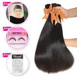 VRVOGUE Brazilian Straight Human Hair Bundles (16" 18" 20") 100% Unprocessed Virgin Brazilian Human Hair Weave Extensions Natural Color