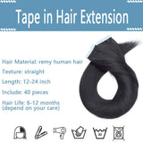 SEGO Tape In Hair Extensions Human Hair Glue In Real Extensions Skin Weft Remy Human Hair Extensions Straight Invisible Seamless Double Side Tape 40 Pieces Jet Black 24inch (100gram)