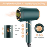 Ionic Hair Dryer, GooDGo 1800W Professional Blow Dryer with Powerful AC Motor, Green Foladable Hairdryer with 2 Nozzles and 1 Diffsuer for Home, Travel, Salon and Hotel