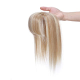 100% Real Human Hair Topper with Bangs Mono Base Crown Topper Hair Piece Clip in on Hair Toppers for Women with Hair Loss Thinning Grey Hair 10 Inch 18P613# Ash Blonde&Bleach Blonde