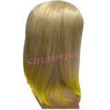 Ombre Blonde Wigs Lace Front Wig Glueless Human Hair 12inch Straight Short Bob Wigs Pre Plucked 150% Density 13x4 Middle Part Bleached Knots 2 Blonde to Yellow Hair Ends for Women #613/yellow