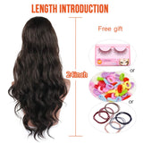 CHOOH Natural Black Long Body Wavy Drawstring Ponytail Extension Drawstring Heat Resistant 24 Inch Curly Wavy Pony Tail Hairpiece for Women(2#)