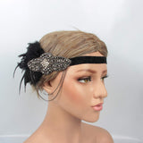 1920s Vintage Flapper Headband Great Gatsby 20s Showgirl Roaring Peacock Headpiece Black