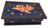 Flying Pig Secret Box Polish Handmade Linden Wood Keepsake Secret Opening Jewelry Box