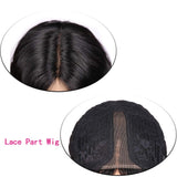 WIGNEE Loose Wave Bob Lace Part Wigs 100% Virgin Brazilian Human Hair Middle Part Wave Wigs for Women Glueless Wig Natural Black Color (Natural Black Loose Wave Bob)