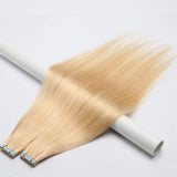 Tape in Hair Extensions Blonde 100% Remy Human Hair 12''-24'' Double Side Tape Seamless Skin Weft Rooted Tape on Natural Hair Extensions 20pcs Long Straight Silky(14 inch 60g,#613 Bleach Blonde)