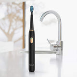 Fairywill Electric Toothbrush Sonic Rechargeable for Adults and Kids, Travel-Friendly Design Whitening in 4 Modes, 40,000VPM Power Toothbrush Fast Charging with Timer, 2 Brush Heads 551 Black Series