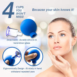 4 Pcs Facial Glass Cupping Set - Vacuum Suction Cupping Cups, 4 Colors to Select, Perfect For Cupping Massage, Lymphatic Drainage, Anti Aging Beauty Tool, For Face, Neck and Whole body (Blue)