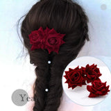 Yean Rose Flower Hair Comb Hair Pins Set Flamenco Dancer Headpiece for Women and Girls (Dark Red)
