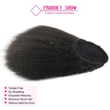 LEOSA Natural Black Yaki Straight Drawstring Ponytail Short Hair for Women Ponytail Synthetic Hair Extensions 14 inch