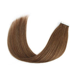 Glowingwin Tape in Premium Quality Silky Natural Hair Straight Real Hair Extensions   Rooted Bronze Color 20 inch 20pcs 60g