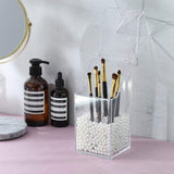 Makeup Brush Holder With Lid Cosmetic Brush Organizer Makeup Brush Display Case Dustproof Cosmetics Brush Storage Container with Free Pearls
