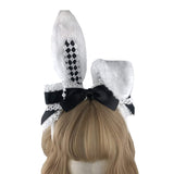 Easter Party Hair Accessory Headband Gothic Lolita Cosplay Cute Rabbit Bunny Ears Bow Lace Hair Band Headwear (Black)
