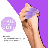 TEUVO 50 Pcs Toe Polish Remover Clips Set, Polish Remover Clips for Toenails Polish and Fingernails Polish, Soak Off Clips for Home and Professional Salon, Purple