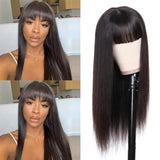Ice Pear Hair Straight Human Hair Wigs with Bangs 150% Density Virgin Brazilian None Lace Front Wigs Human Hair Glueless Machine Made Wigs for Black Women (18 Inch, straight wig)